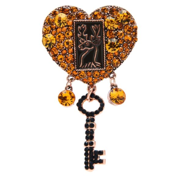 Large Crystal Rhinestone Key Heart Brooch / Necklace Pendant - Picture 8 of 8